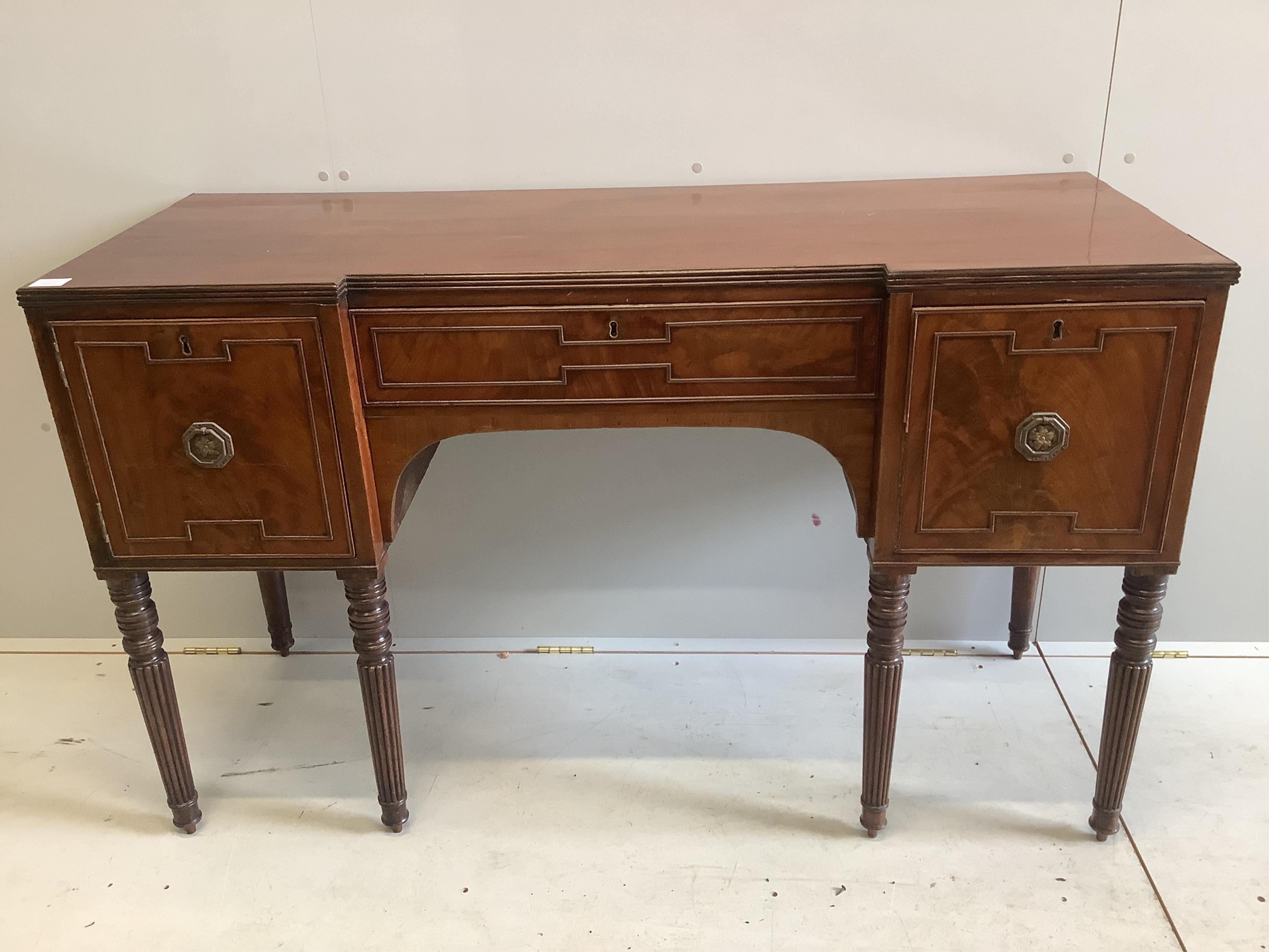 A Regency mahogany inverse breakfront sideboard, width 143cm, depth 55cm, height 86cm. Condition - fair to good